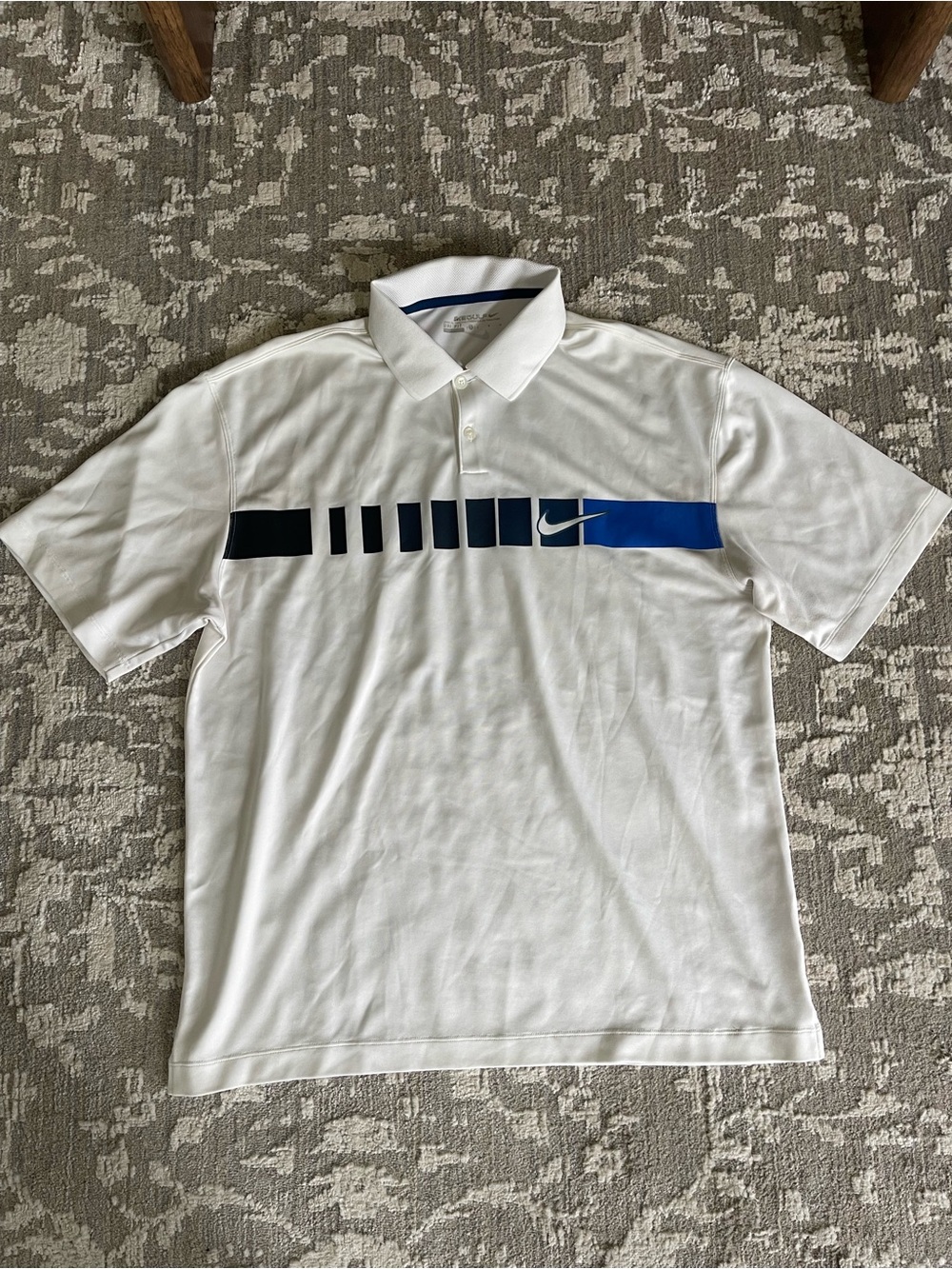 Nike White Polo with Navy and Royal Blue Chest Graphic